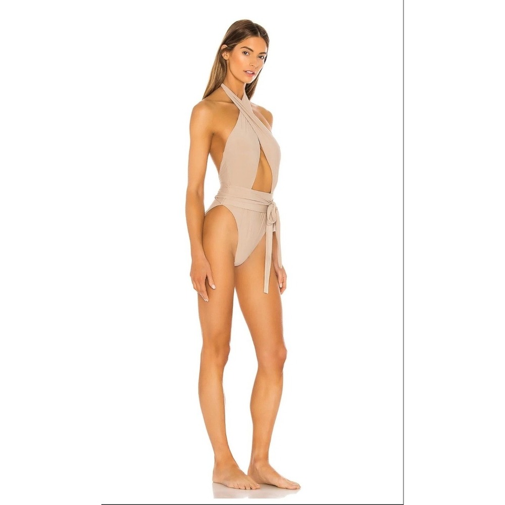 PQ Swim Alex One Piece Size M Oyster Beige Wrap Cut Out NEW Swimsuit Monokini